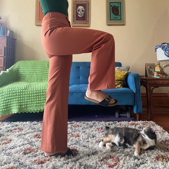 Vintage Retro 70s Terracotta Rust High Waisted Trousers - Picture 4 of 4